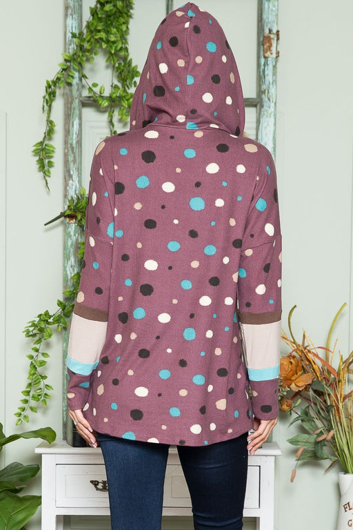 Celeste Full Size Polka Dot Drawstring Hoodie